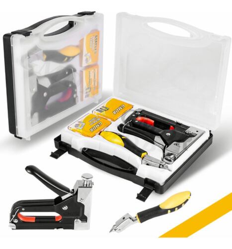 Engrapadora Tipo Pistola Para Tapiceria Con 900 Grapas 3 En1  Negro 