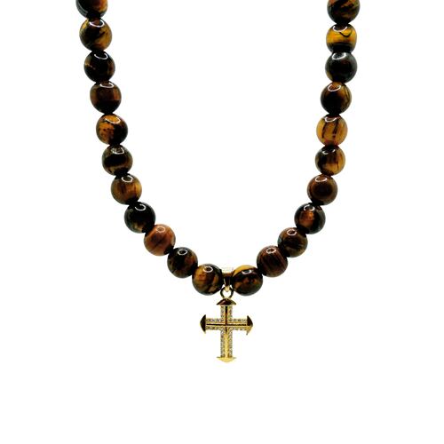 Collar cruz oro 10k hombre piedra ojo de tigre  .