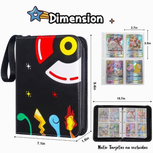 Carpeta Album De Tarjetas Pokémon Con 4 Bolsillos  Negra 