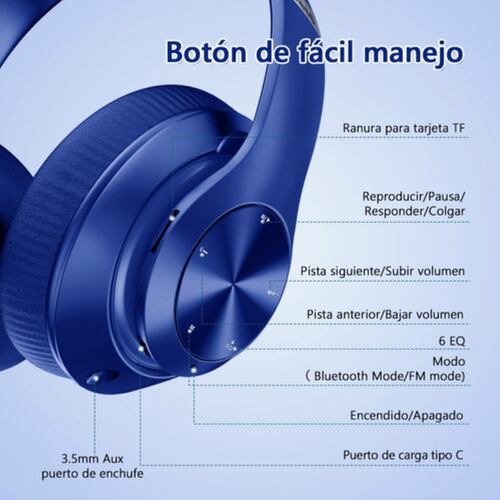 Audífonos De Diadema Inalámbricos Bluetooth Azul
