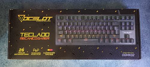 TECLADO ALAMBRICO OCELOT GAMER MECANICO SWITCH AZUL PLASTICO RGB NEGRO OGMK02 COLORES USB LED PLUG.