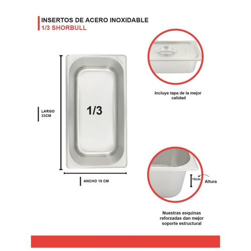 Inserto Acero Inoxidable Con Tapa 1/3 10CM Shorbull.