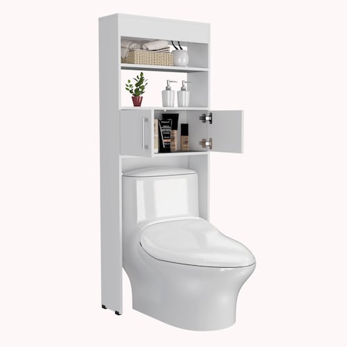 Mueble Ahorrador de espacio para baño con entrepaños Madrid color blanco.