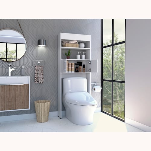 Mueble Ahorrador de espacio para baño con entrepaños Madrid color blanco.