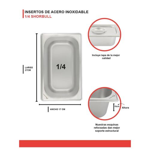Inserto Acero Inoxidable Con Tapa  1/4 10CM  Shorbull.