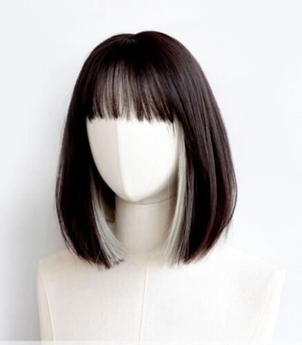 Peluca Natural  Negra Y Blanca Corta 32 cm 