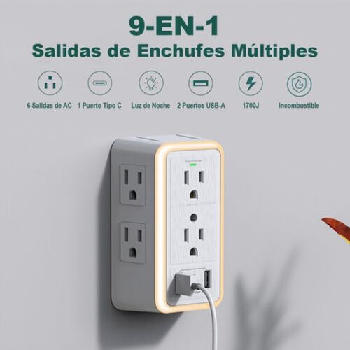 Regleta Enchufe Con 6 Enchufes Y 3 Usb Blanca 