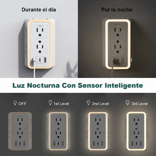 Regleta Enchufe Con 6 Enchufes Y 3 Usb Blanca 