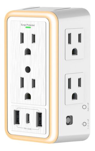 Regleta Enchufe Con 6 Enchufes Y 3 Usb Blanca 