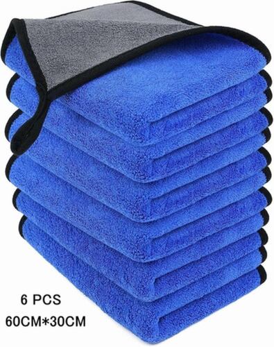 Toalla Microfibra, Paño Seco 6 Piezas Azul con Gris 