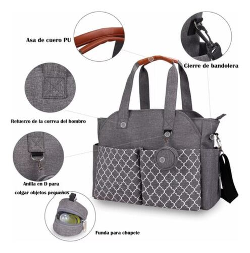 Mochila Pañalera Impermeable Multifuncional  Gris 