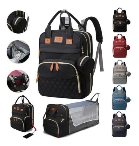 Mochila Pañalera Multifunción Plegable Con Mosquitero Negra 