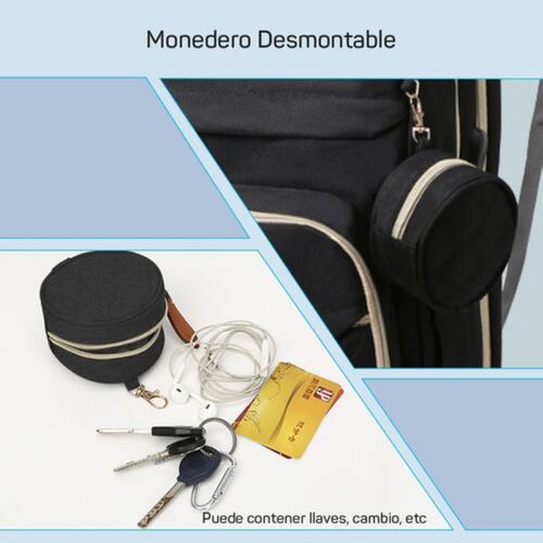 Mochila Pañalera Multifunción Plegable Con Mosquitero Negra 