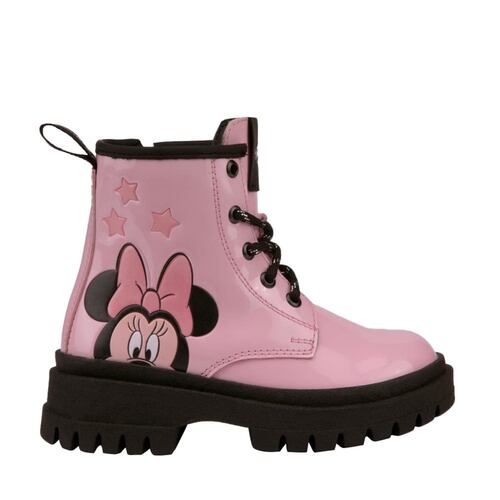 Botín tipo militar de Minnie color rosa, estampado, mod. 1110030