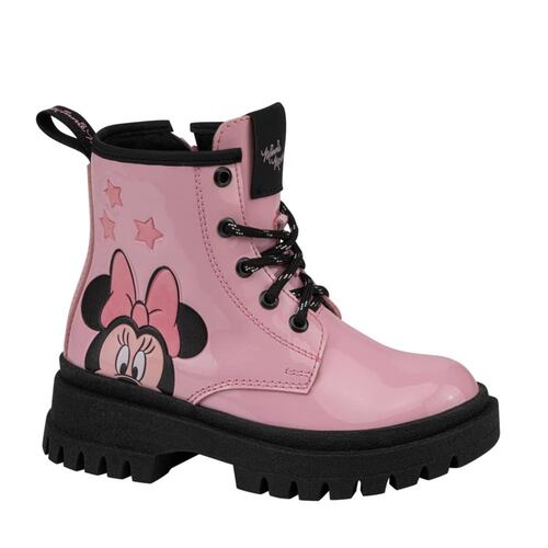 Botín tipo militar de Minnie color rosa, estampado, mod. 1110030