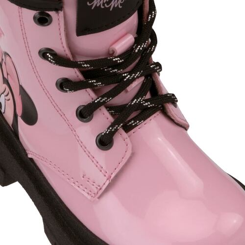 Botín tipo militar de Minnie color rosa, estampado, mod. 1110030