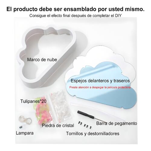 Luz Lámpara Noche Flor Tulipanes Nube Con Espejo Romántica