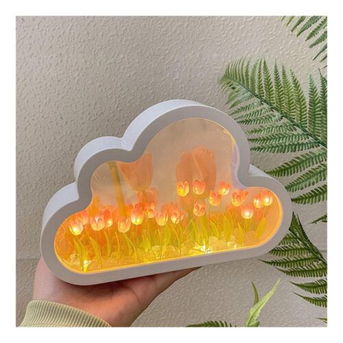 Luz Lámpara Noche Flor Tulipanes Nube Con Espejo Romántica