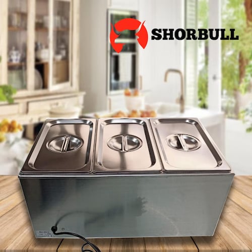 Baño Maria 3 compartimentos con tapa Electrico  Shorbull.