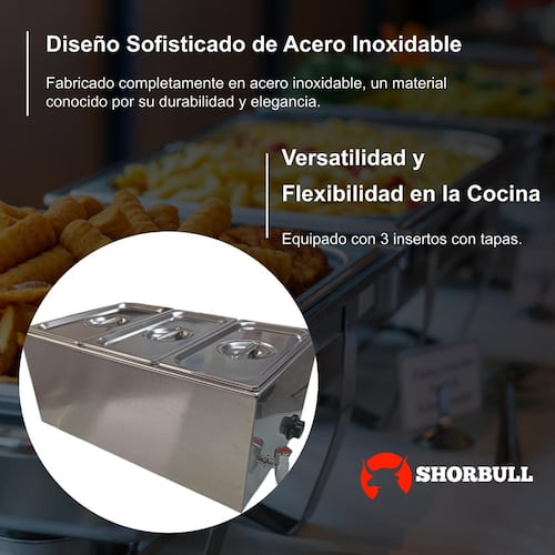 Baño Maria 3 compartimentos con tapa Electrico  Shorbull.