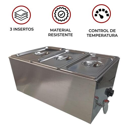 Baño Maria 3 compartimentos con tapa Electrico  Shorbull.