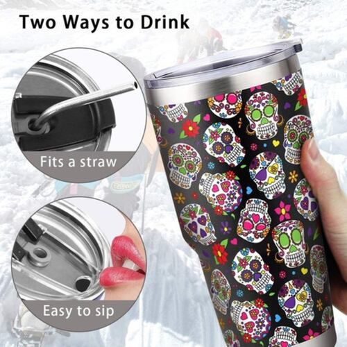Termo De Acero Inoxidable 30 oz Portátil Calaveras 