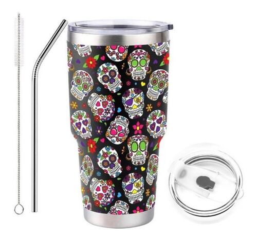 Termo De Acero Inoxidable 30 oz Portátil Calaveras 