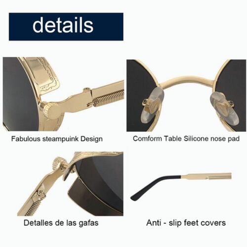 Lentes Sol Uv-400 Gafas Redondos Unisex Negro/Plata/Marron 3 Piezas 
