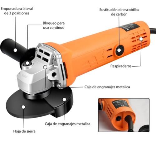 Mini Esmeriladora Angular Pulidora 860 W 127v +10 Accesorios Naranja 