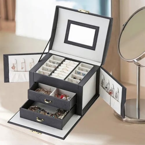 Cajas De Exhibición De Joyero Organizador De 3 Capas Negro