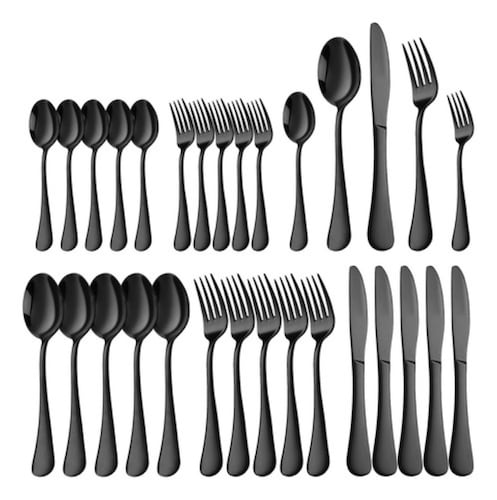 Juego De Cubiertos De Acero Inoxidable Negro 30pz