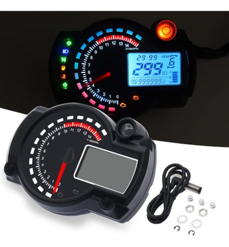 Velocímetro Moto Tablero Universal Digital Deportiva 7 Colo Negro Redondo