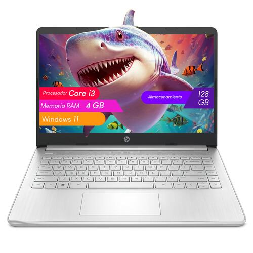 Laptop HP 14-DQ0518LA Intel Celeron-N4120 4GB 128GB ssd 14Pulg HD W11H mx Natural Silver.