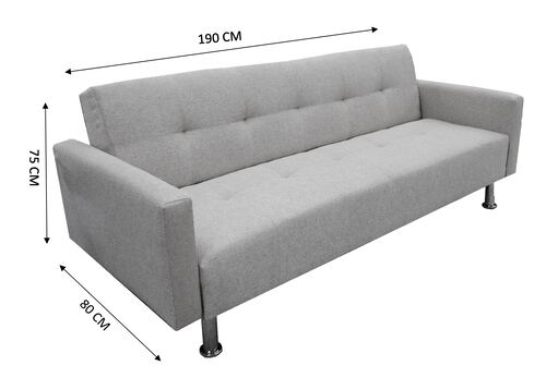 Sofá Cama Reclinable Paris Lino Plata, Brazos separados, Futon 3 Posiciones El Bazar Store .