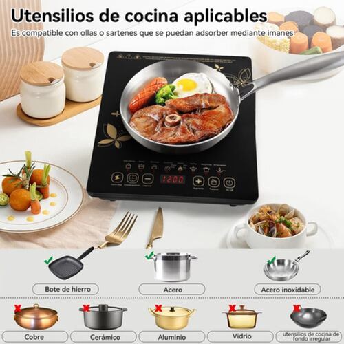 Digital Parrilla Eléctrica Inducción 2200w Control Tactil Negro