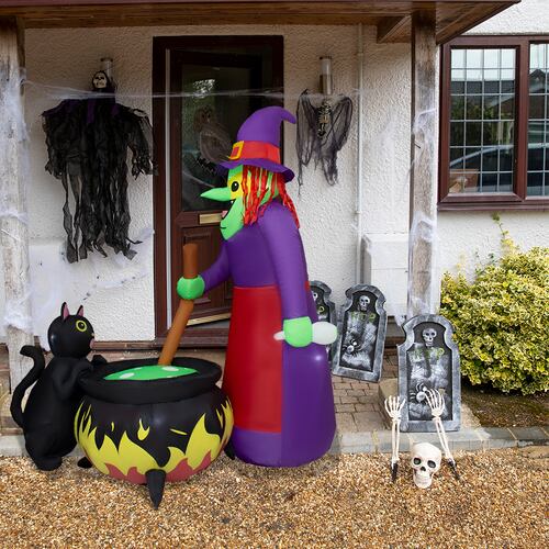 Inflables De Halloween en Forma de Bruja con caldero 1.80cm Grande con Luces LED
