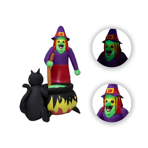 Inflables De Halloween en Forma de Bruja con caldero 1.80cm Grande con Luces LED