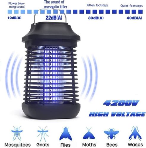 Lampara Repelente Eléctrica Mata Mosquitos 4200v Negro