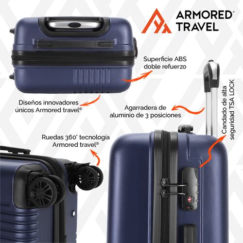 Maleta de viaje Carry On de mano cabina 20 pulgadas 10 kg ABS doble calibre candado de alta seguridad TSA LOCK Azul Armored Travel