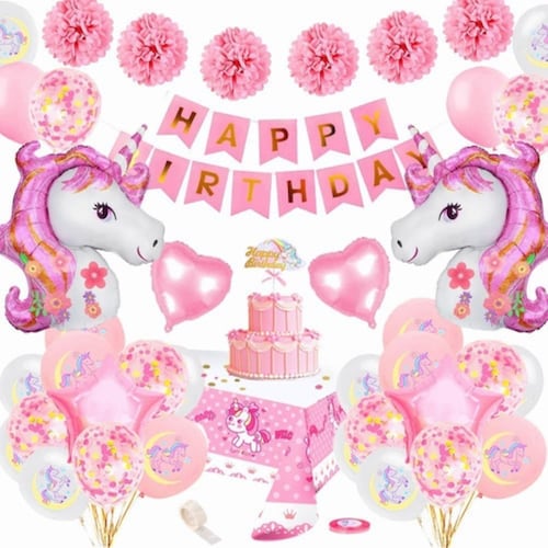 Decoración De Fiesta De Cumpleaños De Unicornio Para Niña Rosa