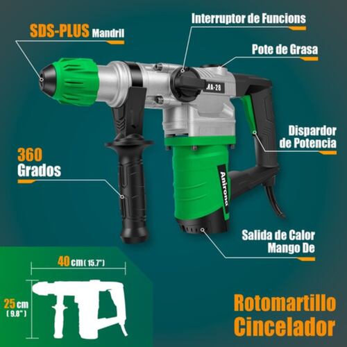 Rotomartillo Cincelador Industrial Sds 1600w Ma28 Verde Plata