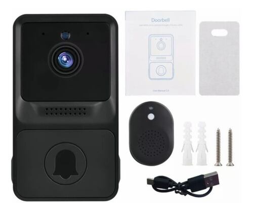 Timbre Con Video Inteligente Wifi Inalámbrica Audio Cámara negro