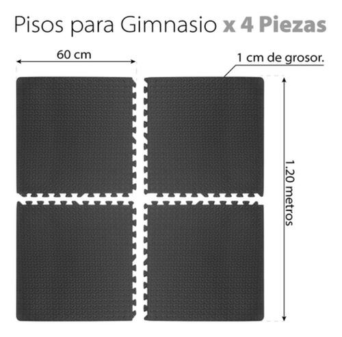 Piso De Gimnasio Paquete 4 Pzs Gym 60 X 60 Alta Resistencia Negro