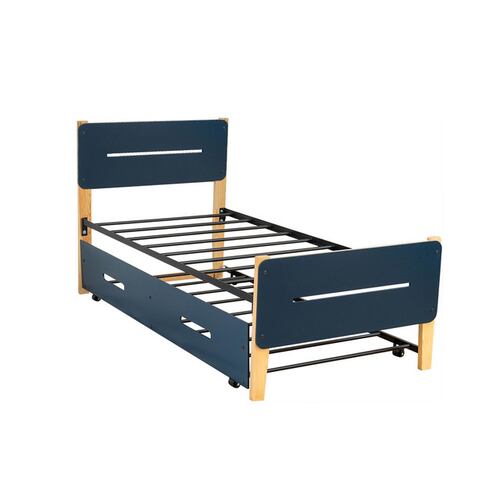 Cama Doble Individual Juno | Cama Baja Deslizable Con Ruedas Azul Marino