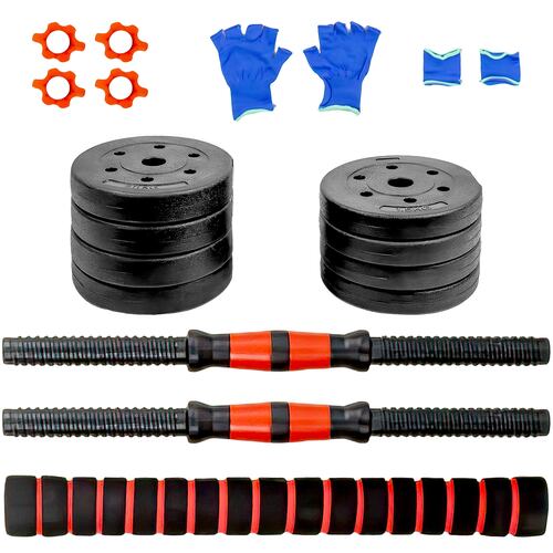 Mancuernas Ajustables 8 Pesas Set Barra Recta 15 Kg Guantes