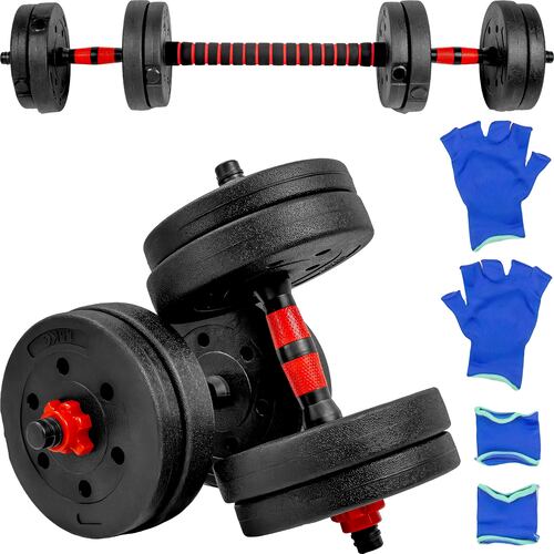 Mancuernas Ajustables 8 Pesas Set Barra Recta 15 Kg Guantes