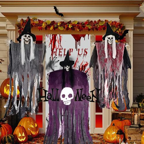  Kit 3 Fantasmas Colgantes De Esqueleto Decoración Halloween.