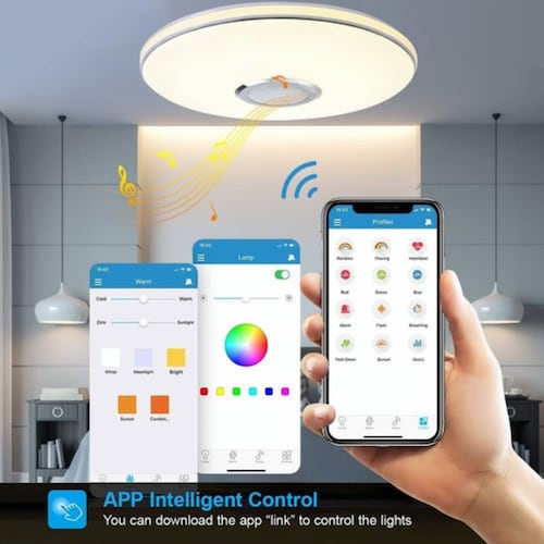 Lámpara De Techo Bluetooth 24w Luz Led Plafón Con Bocina Blanco