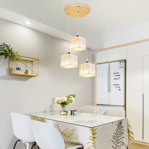 Lámpara Colgante De Techo Cristal Moderna Decorativa 3 Cabez Dorado Cuadrado