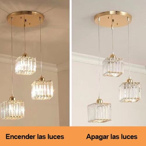 Lámpara Colgante De Techo Cristal Moderna Decorativa 3 Cabez Dorado Cuadrado